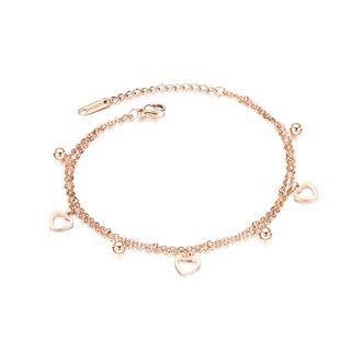 Sweet Romantic Plated Rose Gold Hollow Heart 316l Stainless Steel Double Anklet Rose Gold - One Size