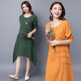 Frill Trim Long-sleeve Midi Dress