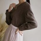Pleated Drop-shoulder Pullover Melange Cocoa - One Size