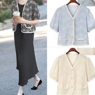 Puff-sleeve Embroidered Cropped Jacket