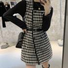 Long-sleeve T-shirt / Plaid Pinafore Dress / Belt