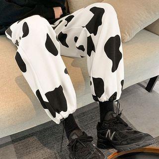Dairy Cow Print Fleece-lined Harem Pants