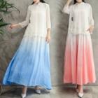 Set: 3/4-sleeve Hanfu Top + Maxi A-line Skirt