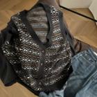 Retro Pattern Knit Vest Gray - One Size