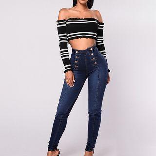 High-waist Double Breasted Skinny Jeans