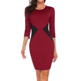Two-tone 3/4-sleeve Bodycon Dress