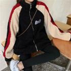 Fleece Color Block Loose-fit Zip-up Lettering Jacket