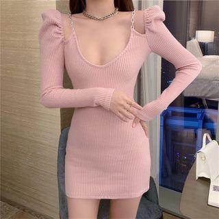 Off-shoulder Pinstripe A-line Dress