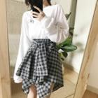 Long-sleeve Letter T-shirt / Plaid A-line Mini Skirt