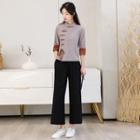 Elbow-sleeve Frog-button Blouse / Straight Leg Pants / Set