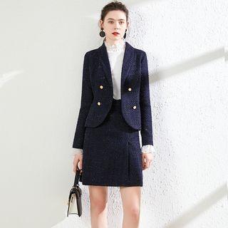 Tweed Pencil Skirt / Double-buttoned Cropped Blazer / Set