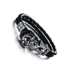 Fashion Personality Skull Black Cubic Zirconia 316l Stainless Steel Leather Short Bracelet Silver - One Size