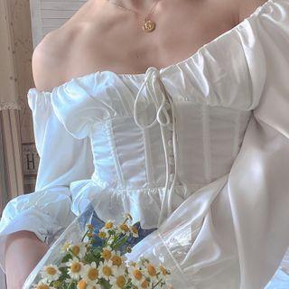 Long-sleeve Ruffle Hem Cropped Blouse