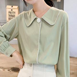 Piping Trim Plain Chiffon Blouse