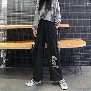 Dragon Print Cropped Wide-leg Pants