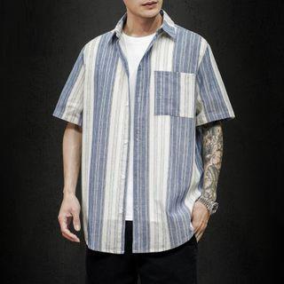 Two-tone Striped Short-sleeve Shirt