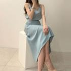 Set: V-neck Camisole Top + High Waist Midi Straight-fit Skirt