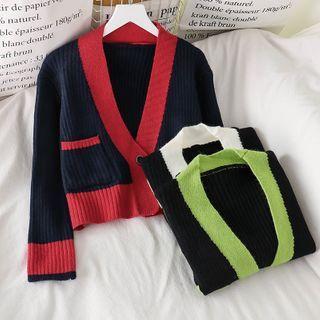 Color-block V-neck Cardigan - 3 Colors