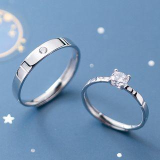 Set Of 2: Rhinestone Open Ring Silver - One Size