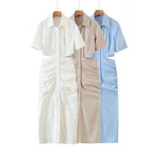 Short-sleeve Cut-out Midi Shirt Dress