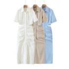 Short-sleeve Cut-out Midi Shirt Dress
