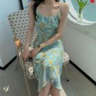 Long-sleeve Floral Print Midi Dress / Spaghetti Strap Midi Dress / Blouse