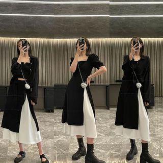 Spaghetti Strap Midi A-line Dress / Puff-sleeve Midi A-line Dress / Midi A-line Skirt
