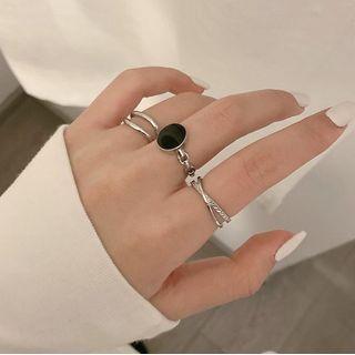 Set Of 3: Rhinestone / Alloy Ring (assorted Designs)