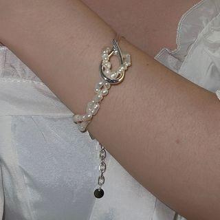 Freshwater Pearl Bead Bracelet Silver - One Size