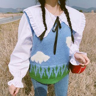 Cloud Print Sweater Vest Blue - One Size
