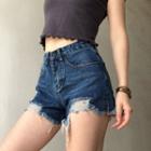 High-waist Washed Ripped Split Shorts