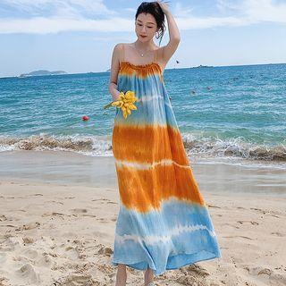 Spaghetti-strap Tie-dyed Maxi A-line Dress