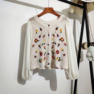 Cut-out Embroidered Panel Long-sleeve Top