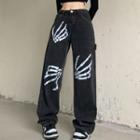 Skeleton Print Wide Leg Jeans