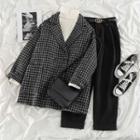Check Loose-fit Coat / Turtle-neck Sweater / High-waist Pants