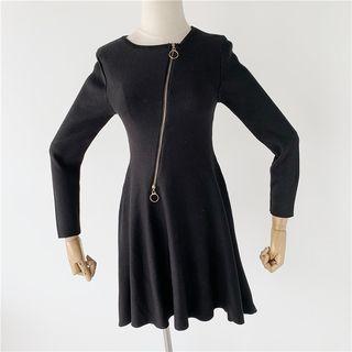 Zip-detail Long-sleeve Knit Dress