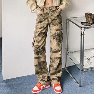 Camo High-waist Straight-leg Cargo Jeans
