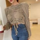 Plain Pleated Long-sleeve Blouse