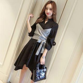 Plaid Tie-waist Asymmetric Hem Dress