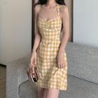 Halter-neck Checked A-line Mini Dress