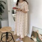 Bell-sleeve Carrot Print Midi Sleep Dress Beige - One Size