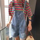 Loose-fit Denim Jumper Shorts Blue - One Size