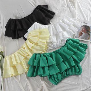 Cold Shoulder Ruffle Trim Crop Top