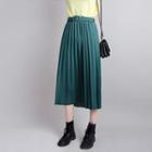 Plain Belted Midi A-line Pleated Skirt