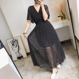 Heart Print Short-sleeve Maxi A-line Dress