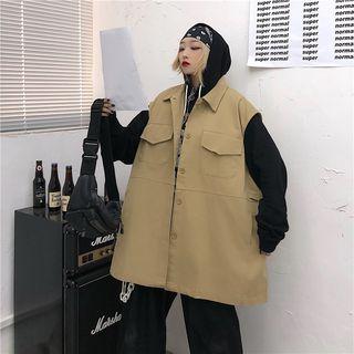 Pocket Detail Oversize Vest Khaki - One Size