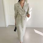 Flap Tweed Maxi Dress With Belt