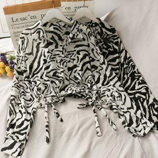 Tie-waist Tiger-print Crop Shirt