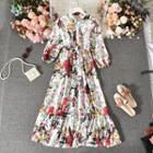Long-sleeve Floral Maxi Dress White - One Size