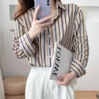 Long-sleeve Striped Shirt Khaki - One Size